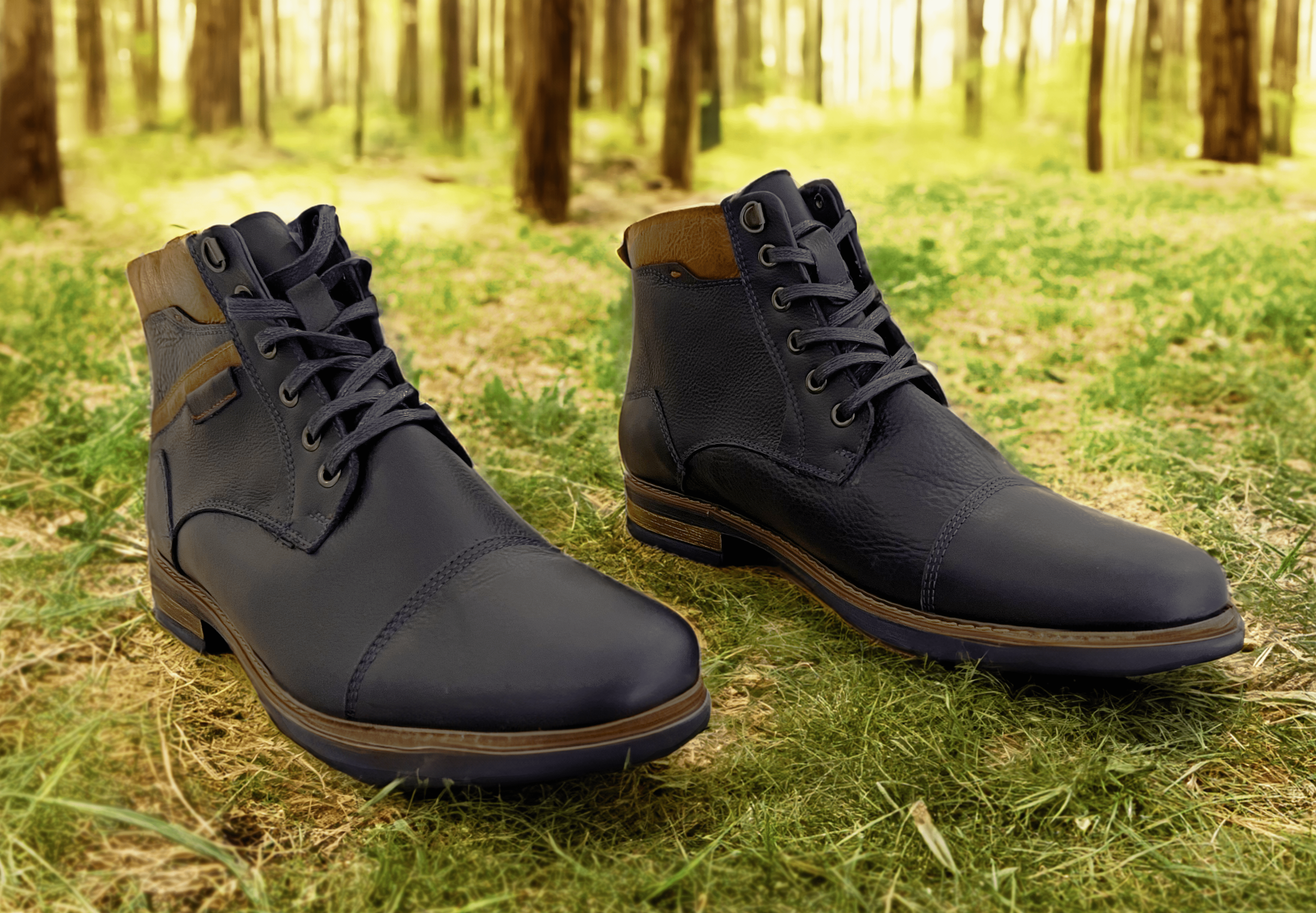 Zapato en cuero azul bota para hombre