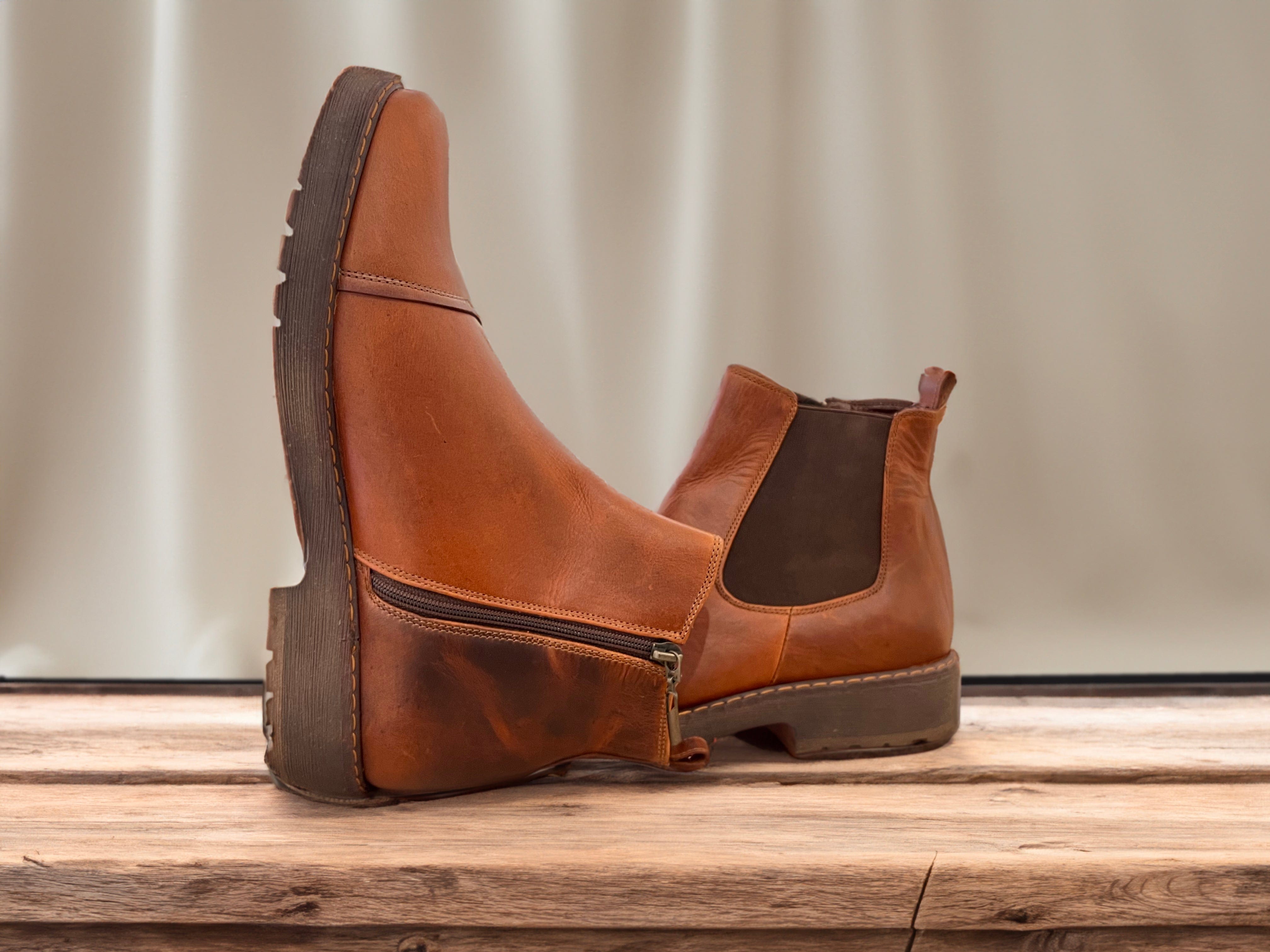 Zapato en cuero bota para hombre café miel